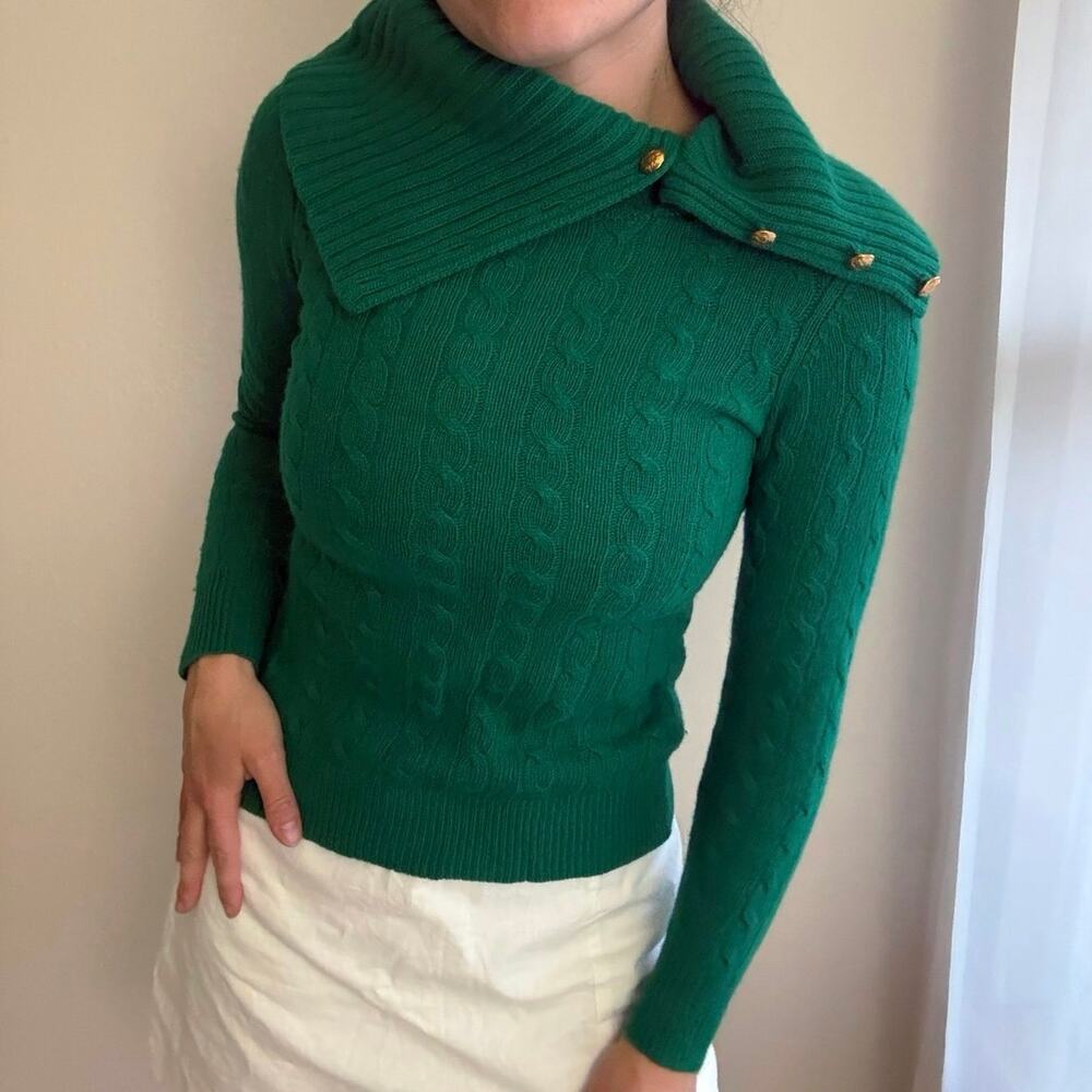 Lauren Ralph Lauren Green Cable Knit Turtleneck knit old money preppy fisherman